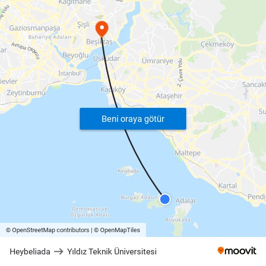 Heybeliada to Yıldız Teknik Üniversitesi map