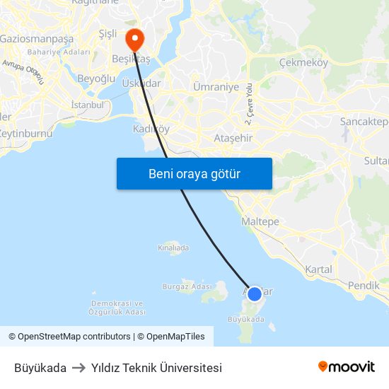 Büyükada to Yıldız Teknik Üniversitesi map