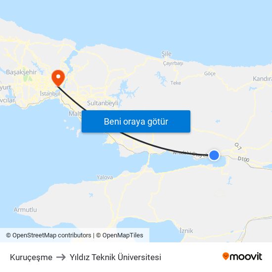 Kuruçeşme to Yıldız Teknik Üniversitesi map