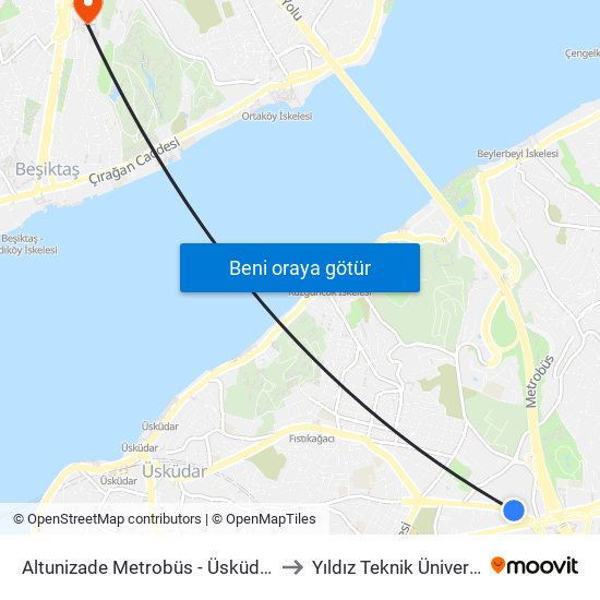 Altunizade Metrobüs - Üsküdar Yönü to Yıldız Teknik Üniversitesi map