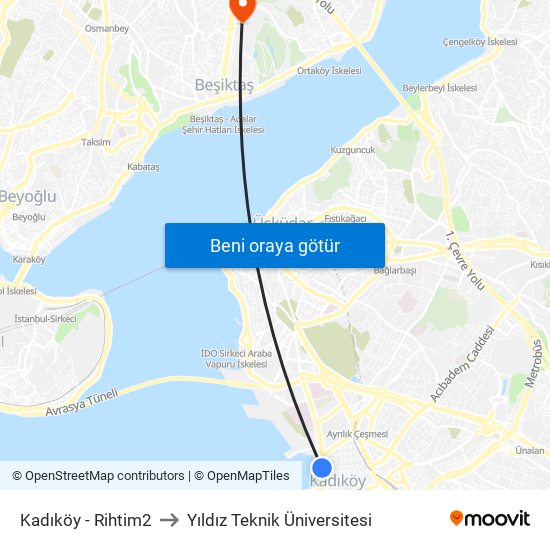 Kadıköy - Rihtim2 to Yıldız Teknik Üniversitesi map