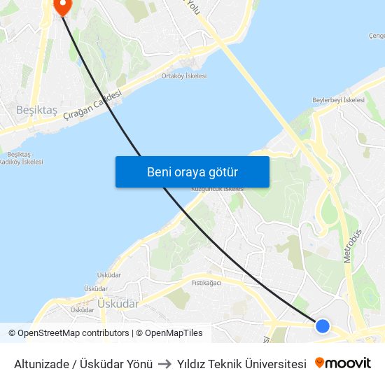 Altunizade / Üsküdar Yönü to Yıldız Teknik Üniversitesi map