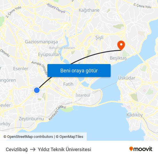 Cevizlibağ to Yıldız Teknik Üniversitesi map