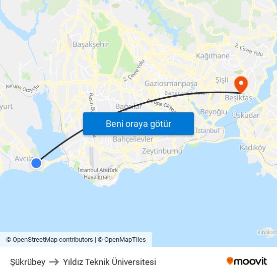 Şükrübey to Yıldız Teknik Üniversitesi map
