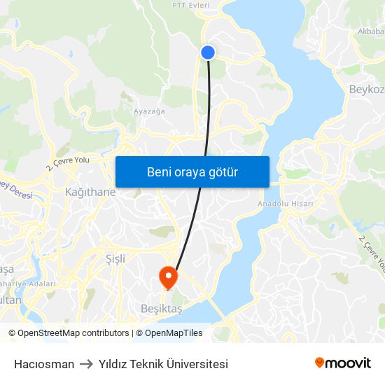 Hacıosman to Yıldız Teknik Üniversitesi map