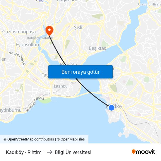 Kadıköy - Rihtim1 to Bilgi Üniversitesi map