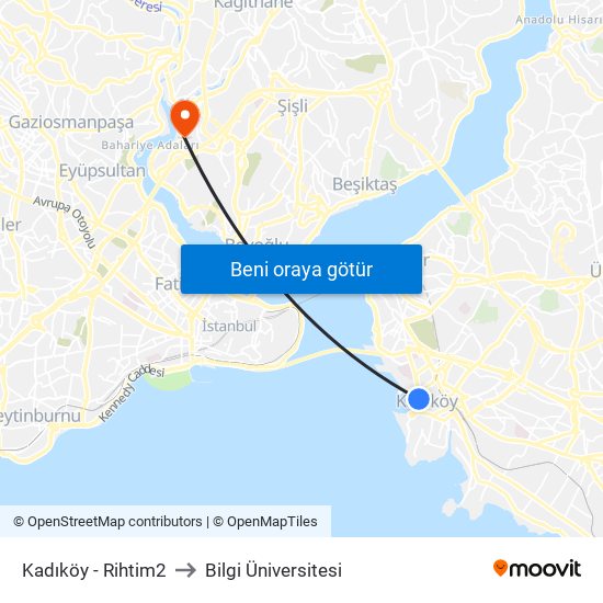 Kadıköy - Rihtim2 to Bilgi Üniversitesi map