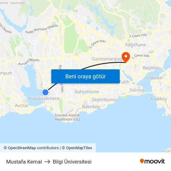 Mustafa Kemal to Bilgi Üniversitesi map