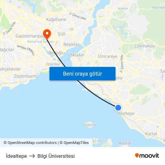İdealtepe to Bilgi Üniversitesi map