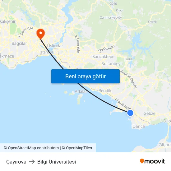 Çayırova to Bilgi Üniversitesi map