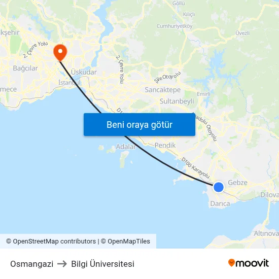 Osmangazi to Bilgi Üniversitesi map