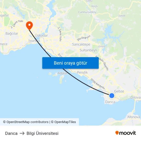 Darıca to Bilgi Üniversitesi map