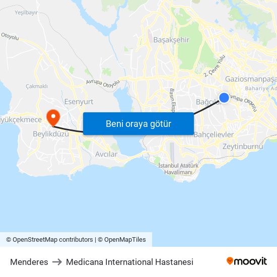 Menderes to Medicana International Hastanesi map