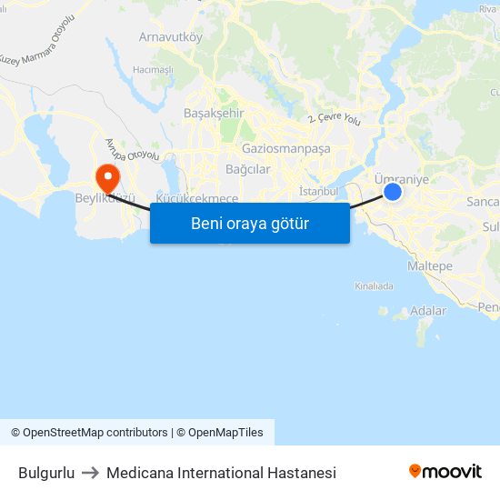Bulgurlu to Medicana International Hastanesi map