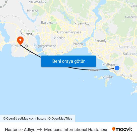 Hastane - Adliye to Medicana International Hastanesi map
