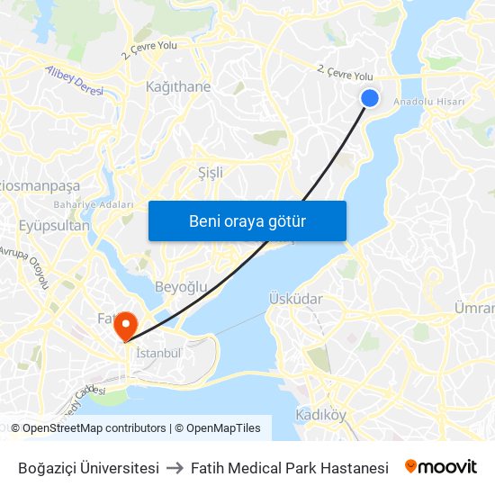 Boğaziçi Üniversitesi to Fatih Medical Park Hastanesi map