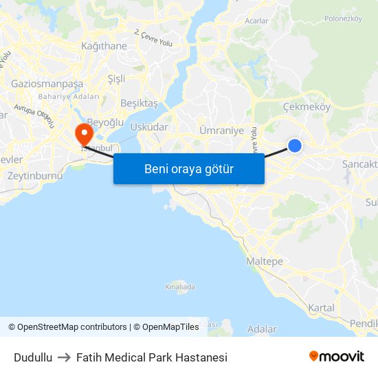 Dudullu to Fatih Medical Park Hastanesi map