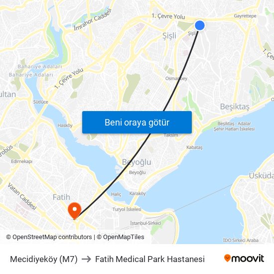 Mecidiyeköy (M7) to Fatih Medical Park Hastanesi map