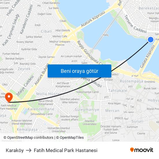 Karaköy to Fatih Medical Park Hastanesi map