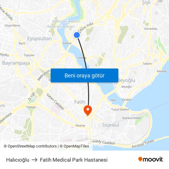Halıcıoğlu to Fatih Medical Park Hastanesi map