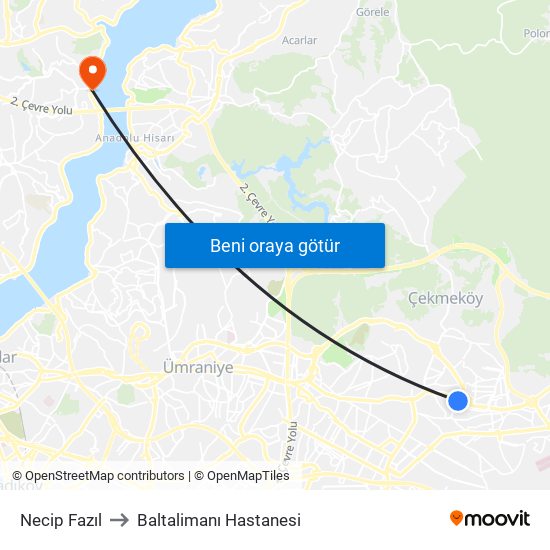 Necip Fazıl to Baltalimanı Hastanesi map
