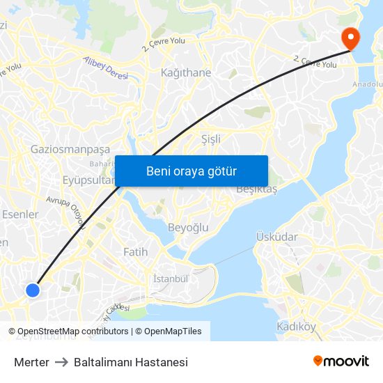 Merter to Baltalimanı Hastanesi map