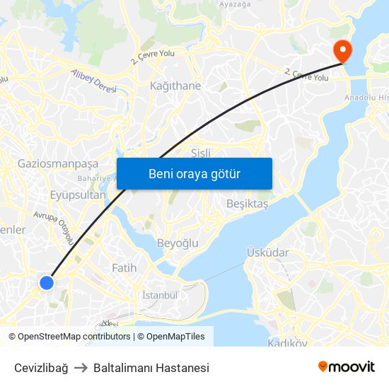 Cevizlibağ to Baltalimanı Hastanesi map