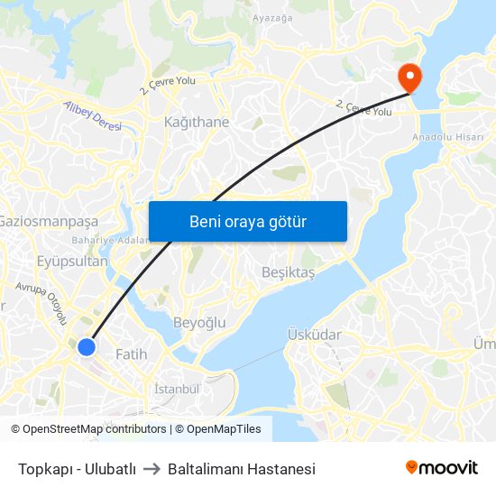 Topkapı - Ulubatlı to Baltalimanı Hastanesi map