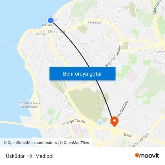 Üsküdar to Medipol map
