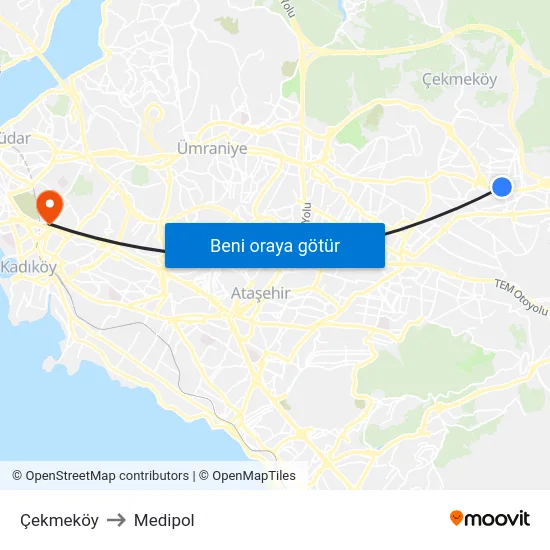 Çekmeköy to Medipol map