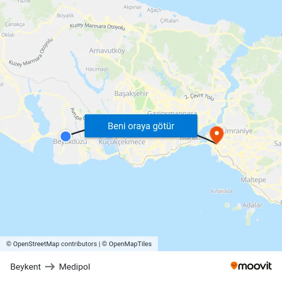 Beykent to Medipol map