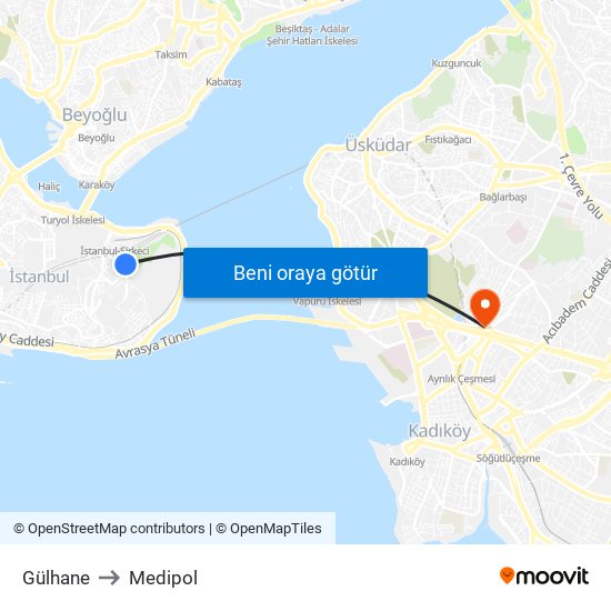 Gülhane to Medipol map