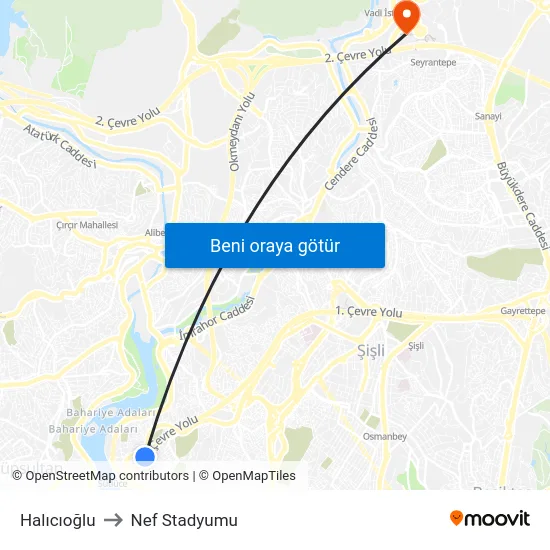 Halıcıoğlu to Nef Stadyumu map