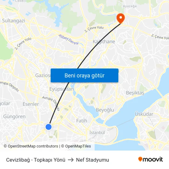 Cevizlibağ - Topkapı Yönü to Nef Stadyumu map