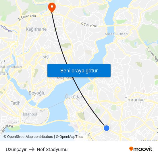 Uzunçayır to Nef Stadyumu map