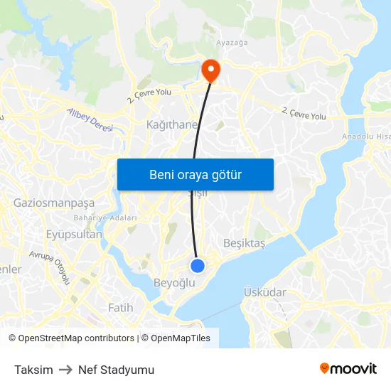 Taksim to Nef Stadyumu map