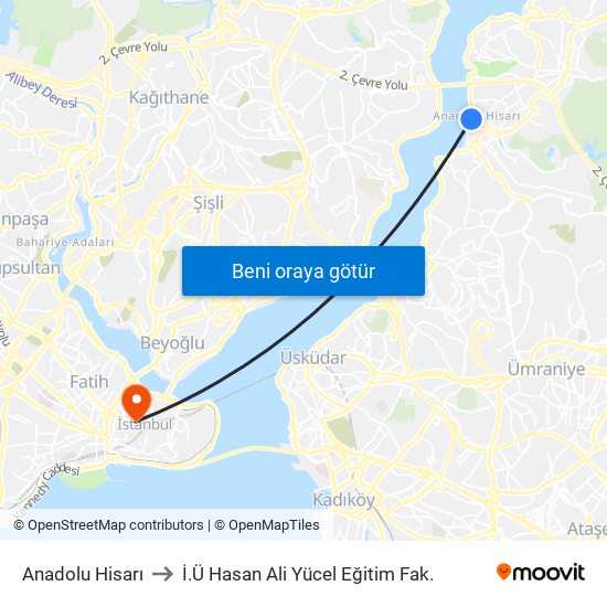 Anadolu Hisarı to İ.Ü Hasan Ali Yücel Eğitim Fak. map