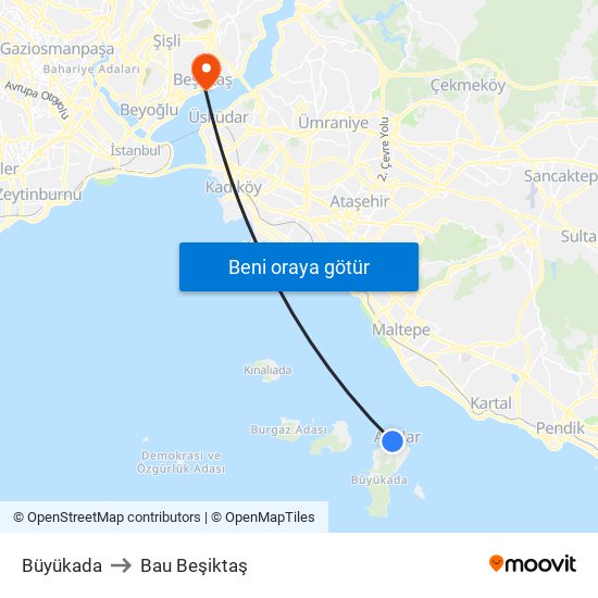 Büyükada to Bau Beşiktaş map