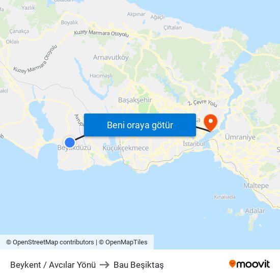 Beykent / Avcılar Yönü to Bau Beşiktaş map