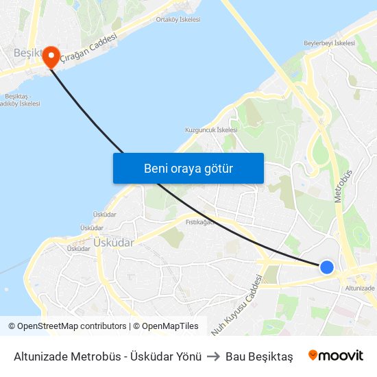 Altunizade Metrobüs - Üsküdar Yönü to Bau Beşiktaş map