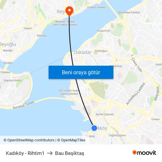 Kadıköy - Rihtim1 to Bau Beşiktaş map