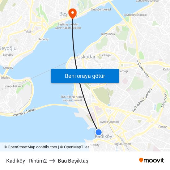 Kadıköy - Rihtim2 to Bau Beşiktaş map