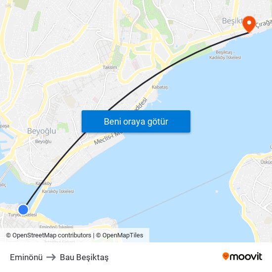 Eminönü to Bau Beşiktaş map
