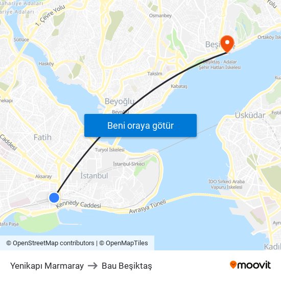 Yenikapı Marmaray to Bau Beşiktaş map