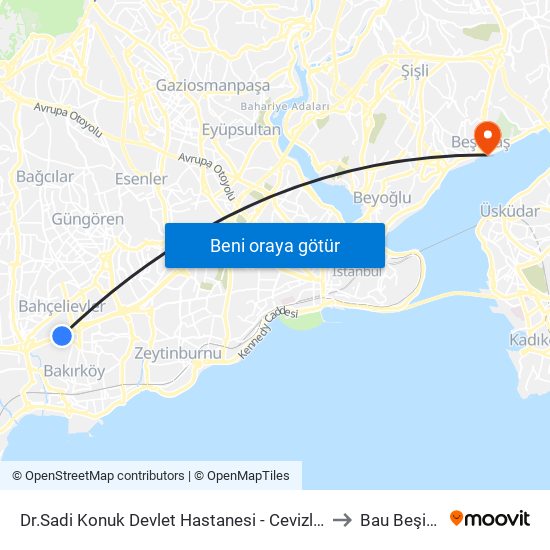 Dr.Sadi Konuk Devlet Hastanesi - Cevizlibag Yönü to Bau Beşiktaş map