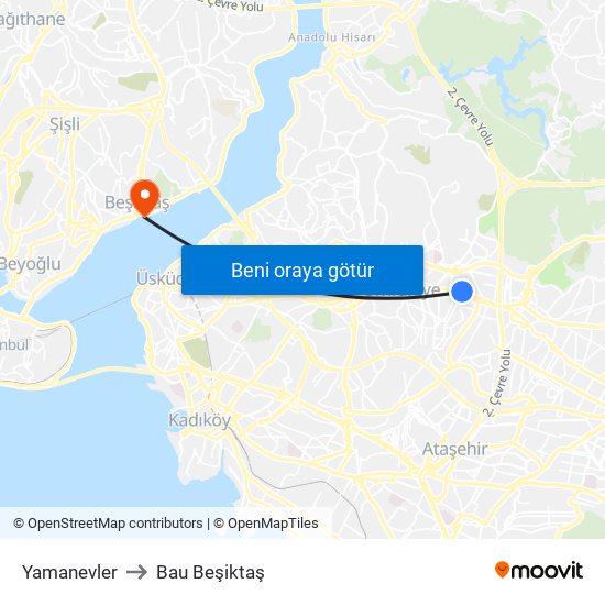 Yamanevler to Bau Beşiktaş map