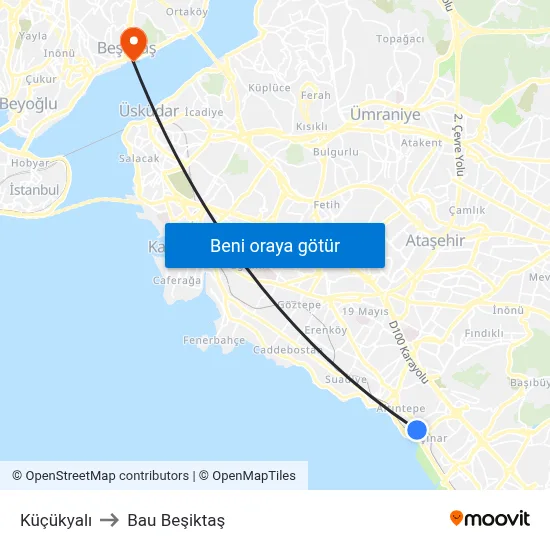 Küçükyalı to Bau Beşiktaş map