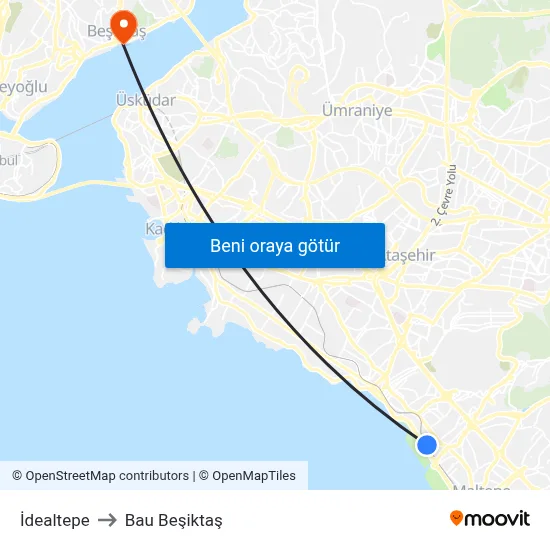 İdealtepe to Bau Beşiktaş map