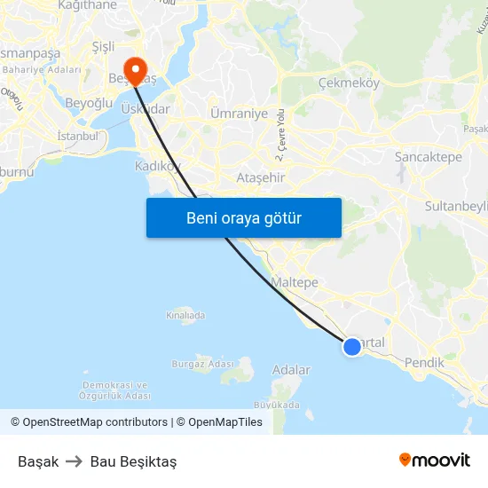 Başak to Bau Beşiktaş map