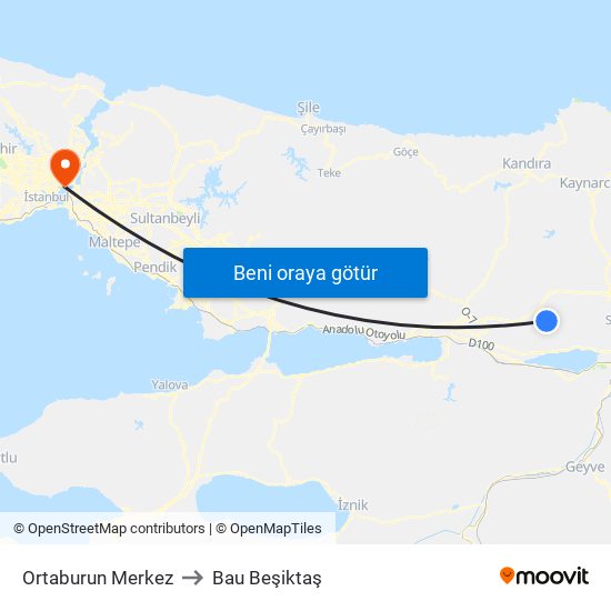 Ortaburun Merkez to Bau Beşiktaş map